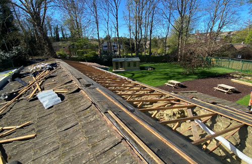 Roof stripped back to structural frame